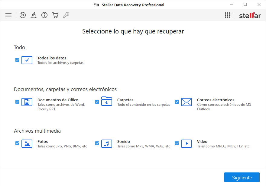 Seleccione el tipo de archivo