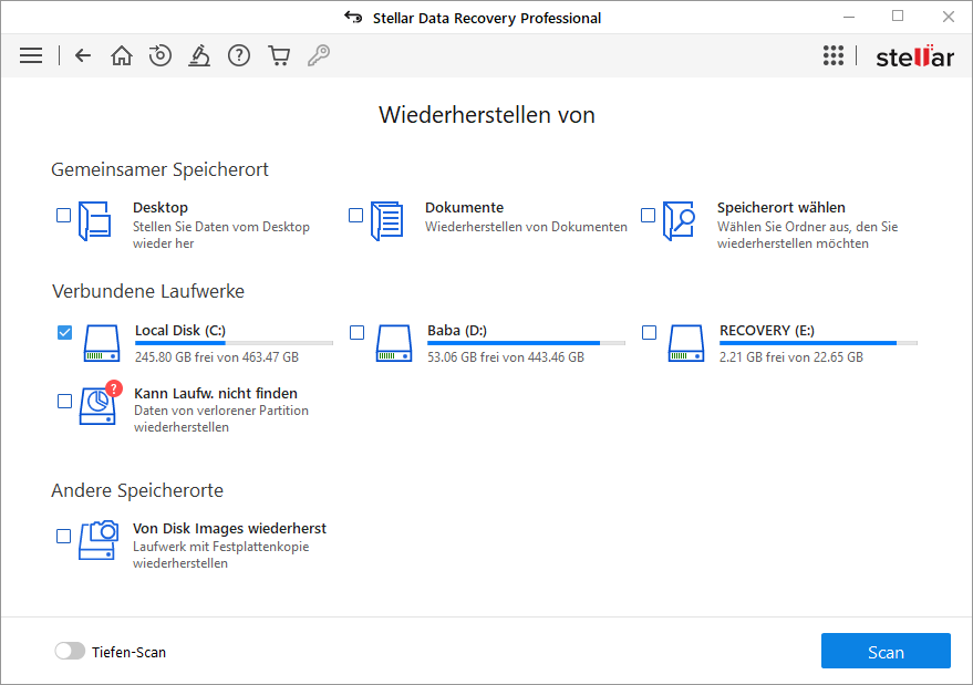 Wählen Sie Wiederherstellen von