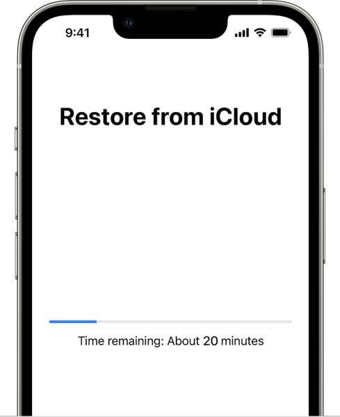  iPhone restore from iCloud in progress to recover lost data from iPhone after iOS update