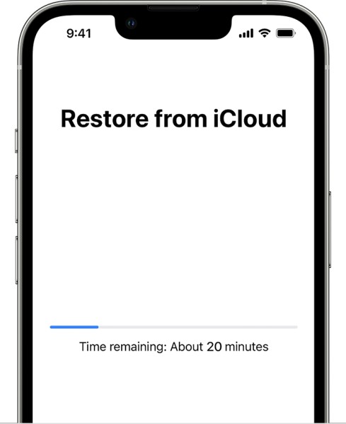 iPhone restore from iCloud in progress to recover lost data from iPhone after iOS update