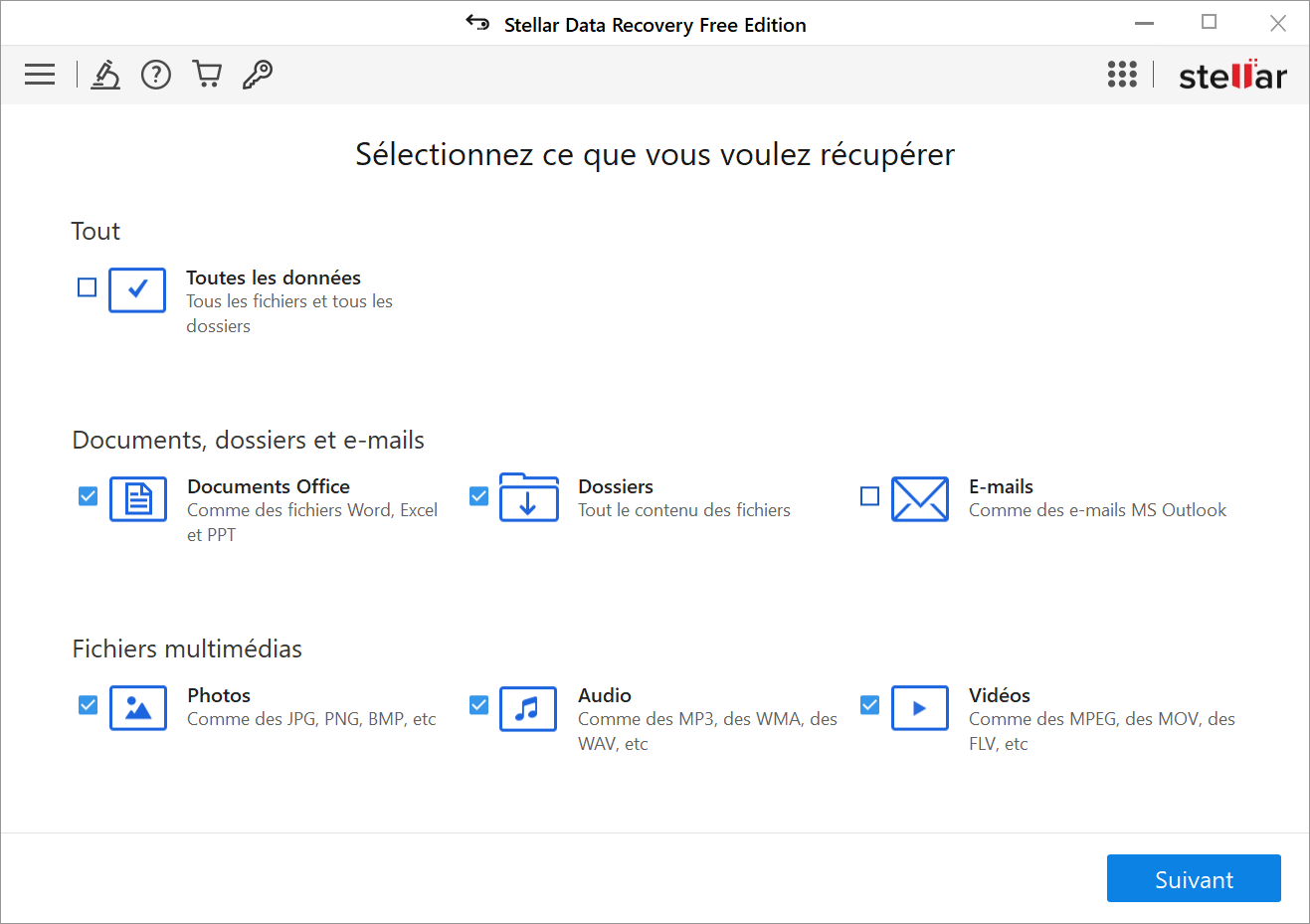 Sélectionnez le type de fichier