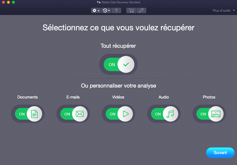 Sélectionnez le type de fichier et le lecteur