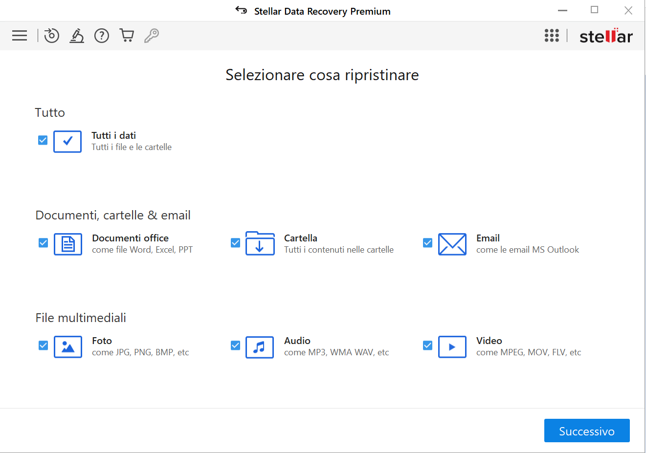 Selezionare il tipo di file