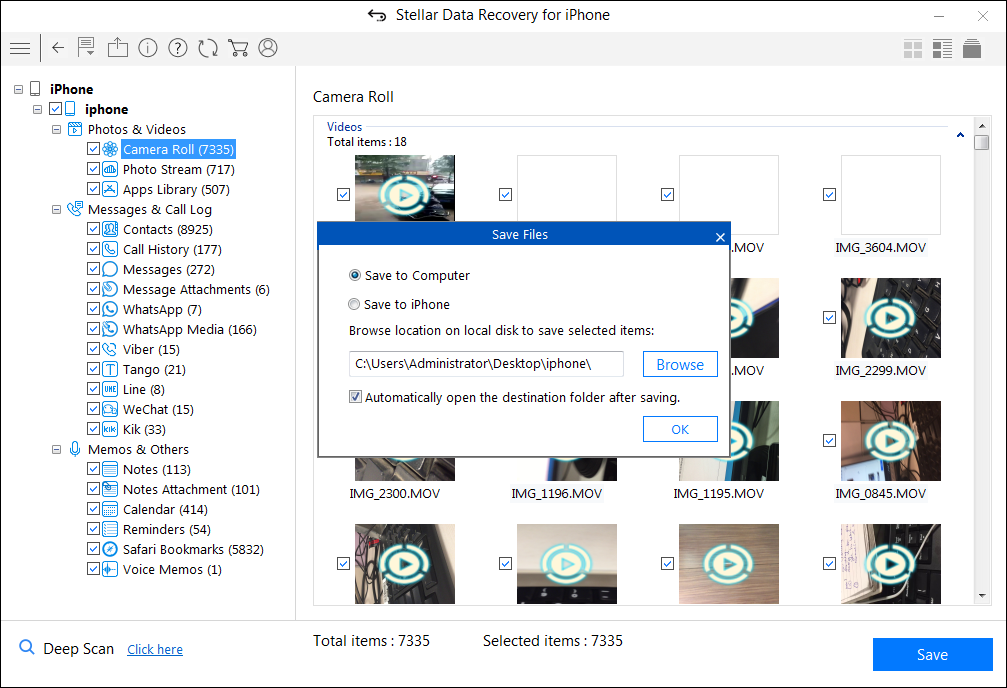 Stellar Data Recovery for iPhone - Click Save