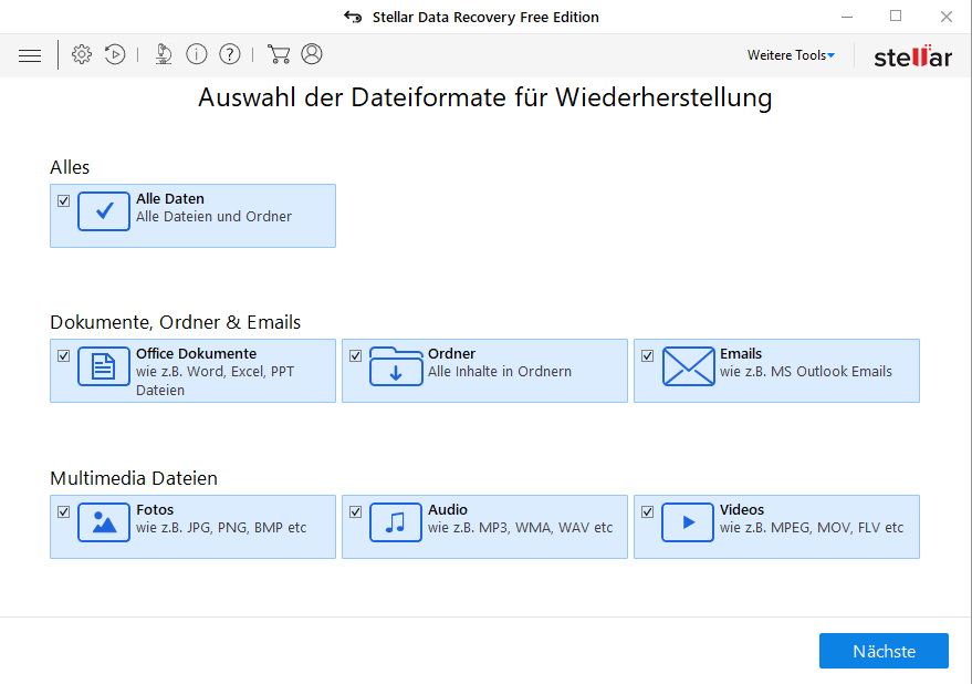 Dateiarten auswählen