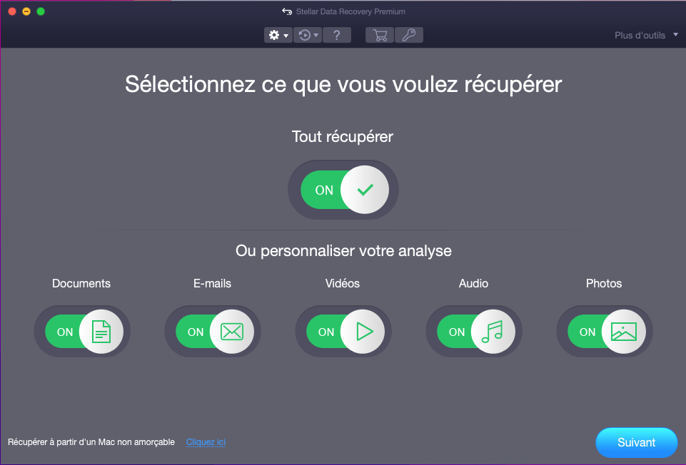 Sélectionnez le type de fichier et le lecteur