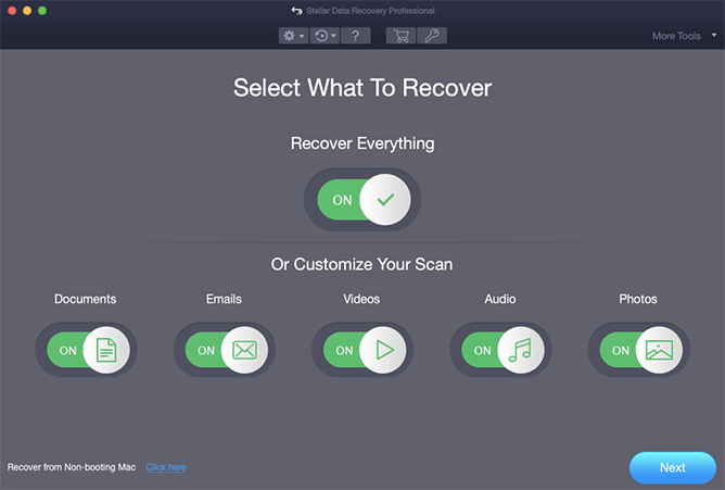 stellar data recoveru pro for mac home screen